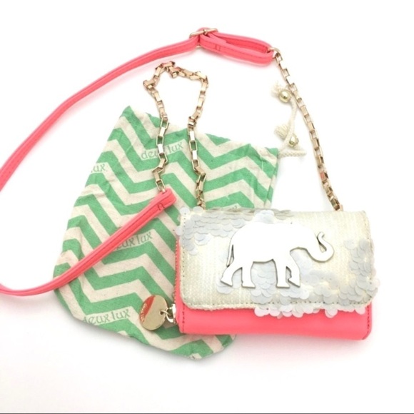 Deux Lux Elephants Sahara Sequin Spangled Crossbody Purse Bag Neon Pink - Picture 8 of 8